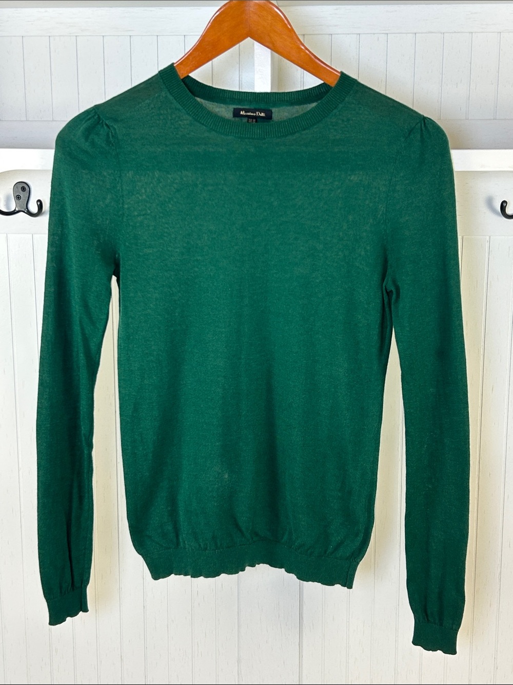 Massimo Dutti Emerald Green Wool Silk Fine Knit Sweater XS